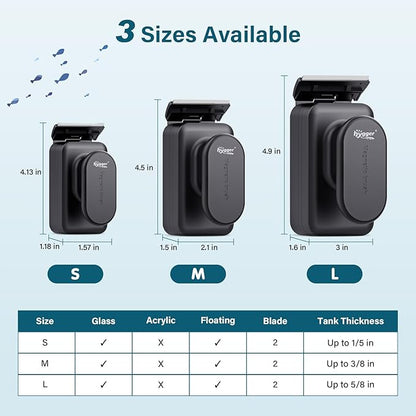 hygger Aquarium Magnetic Glass Clean Tool, Algae Scraper for 0.2-0.6 Inch Thick Fish Tank Floating Scrubber Brush with Two Detachable Blades (S)