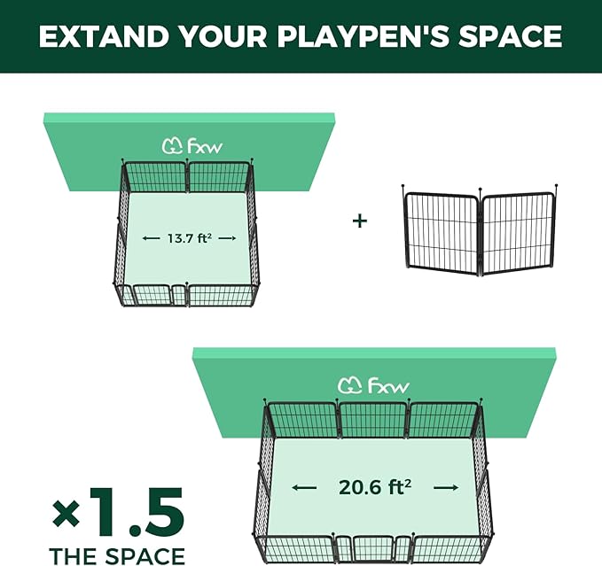 FXW Rollick Unleashed Dog Playpen for Indoor, Yard, RV Camping, 24 inch 2 Panels for Small and Puppy Dogs, Black│Patented