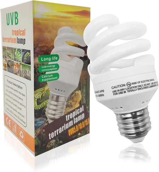 UVB Light Bulb for Reptiles, 9W 5.0 UVA UVB Heat Lamp Bulbs Ideal for Rainforest Reptiles, Bearded Dragons Lizard Turtle Tortoise Iguanas Chameleons Snake (1 Pack)