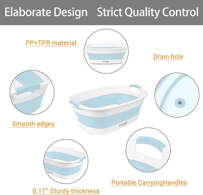 Collapsible Dog Bath Tub for Small Dogs & Cats, Portable Puppy Bath Tub with Water Drain Plug, Space Saving Foldable Pet Bathtub for Indoor & Outdoor Use, Blue