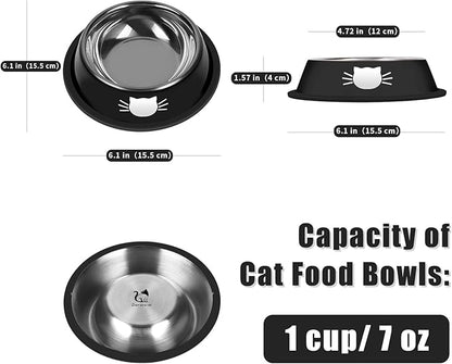 2 Pcs Non-Slip Stainless Steel Small Food Bowls - Unbreakable, Thicken Cat Feeder, 7 Oz Dishes - Suitable for Indoor Small Pets - Removable Rubber Base, Easily Clean, Lovely Color