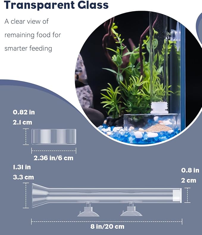 Pawfly Aquarium Fish Shrimp Feeder Feeding Dish Set Clear Glass Tube with Food Bowl/Tray Fish Tank Supplies with 2 Suction Cups