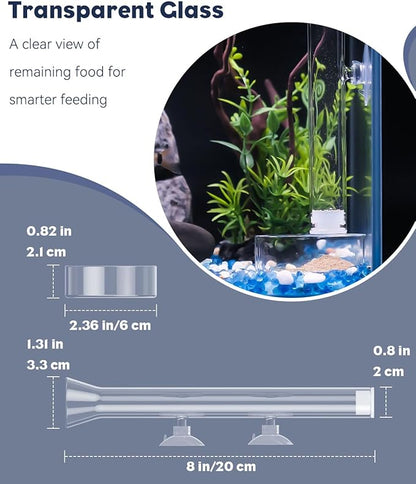 Pawfly Aquarium Fish Shrimp Feeder Feeding Dish Set Clear Glass Tube with Food Bowl/Tray Fish Tank Supplies with 2 Suction Cups
