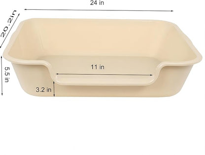 1 Pack Extra Large Dog Litter Box Pan Tray (ABS Material), Low Entry Jumbo Senior Litter Boxes for Multiple Kitten Big Cats, Pet Safe Indoor Dog Potty (Sandbeach, 24" L x 20" W)