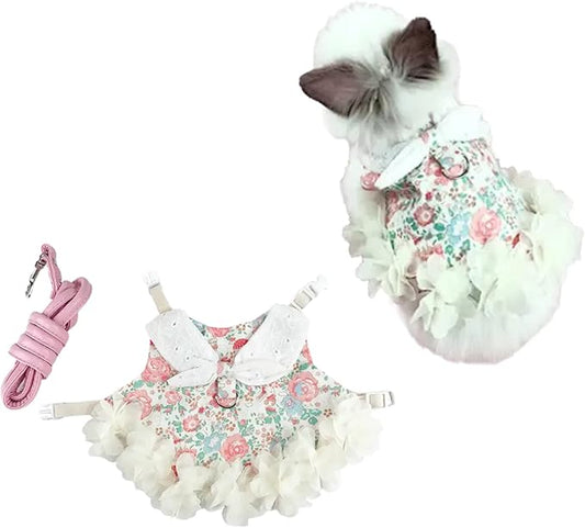 Bunny Rabbit Ferret Harness and Leash Set, Bunny Clothes for Rabbits, Small Animal Guinea Pig Dress Clothes for Kitten Ferret Chihuahua Puppy Mini Dog and Small Animals Harnesses (M, Flower)