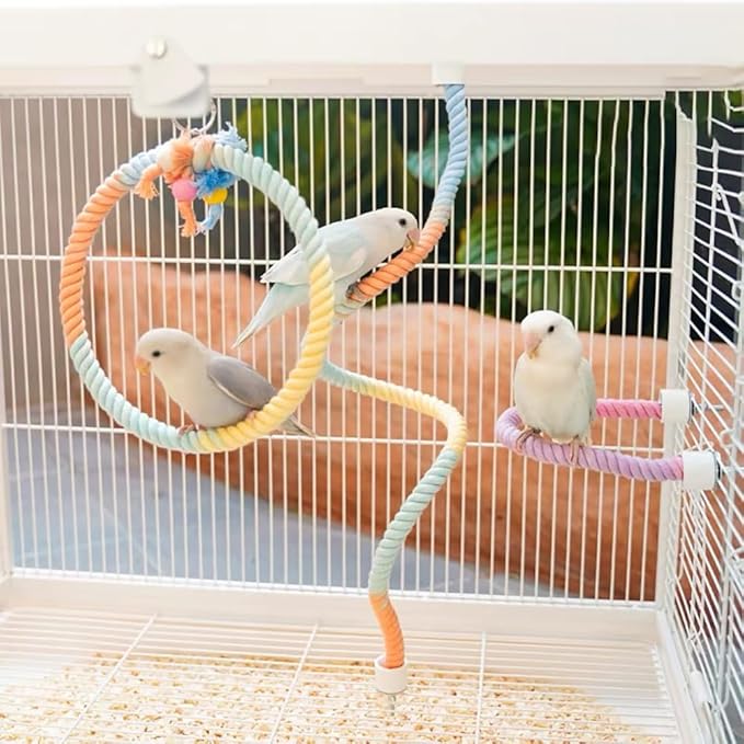 Gradient Colorful Cotton Rope Bird Swing Cage Hanging Toys for Birds Like Parakeets Parrots Cokatiel Budgies Bite Resistance Perch Stand Toys Bird Cage Accessories Perches