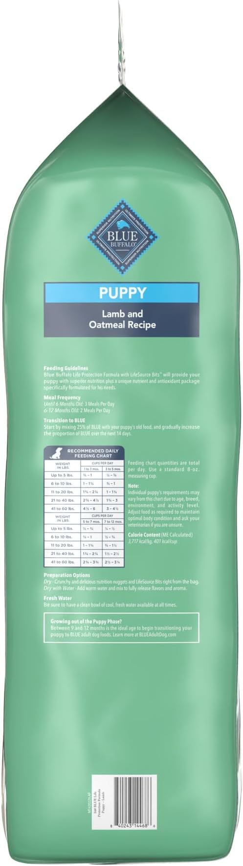 Blue Buffalo Life Protection Formula Puppy Dry Dog Food with DHA and ARA, Made with Natural Ingredients, Lamb & Oatmeal Recipe, 34-lb Bag