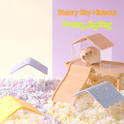 TUTU&LELE Hamster Hideout, Tiny House Nest, Starry Sky Habitat, Plush Cushion Bed for Dwarf Hamsters, Mice, Gerbils to Play, Sleep and Rest (Coffee)