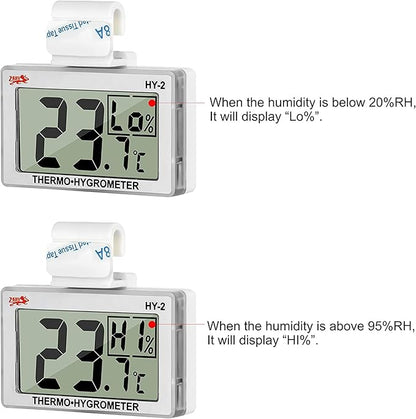 Digital Reptile Thermometer Hygrometer with Hook & Adhesive, LCD Display Temperature Humidity Gauge for Reptile Tanks, Terrariums, Bearded Dragon, Hermit Crab Accessories (-10℃~+50℃/20%-90% RH)