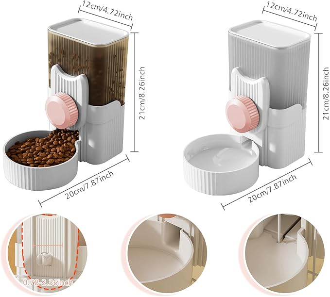 Hanging Cage Automatic Food Water Dispenser, Detachable Auto Gravity 1L Self-Feeding Feeder and Waterer Set, Crate Auto Feeder Dish for Puppy Cats Ferret Bunny Guinea Pig Small Pets (Pink)