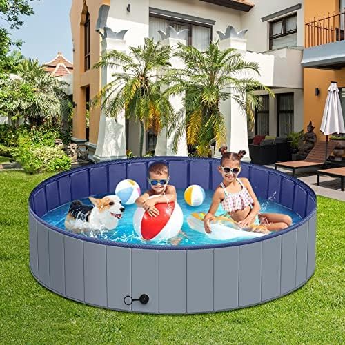 Dog Pool for Large Dogs, Kiddie Pool Hard Plastic, Dog Bathtub Portable, Foldable Pool for Dogs Slip-Resistant (Dark Gray, L-47"x12")