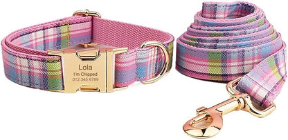 Custom Dog Collar with Names and Phone Number Engraved, Puppy Tags Personalized for Small Medium Large Pets (Colorful Plaid, M)