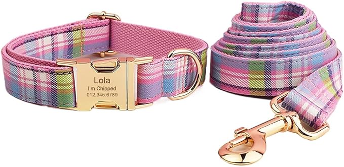 Custom Dog Collar with Names and Phone Number Engraved, Puppy Tags Personalized for Small Medium Large Pets (Colorful Plaid, XL)
