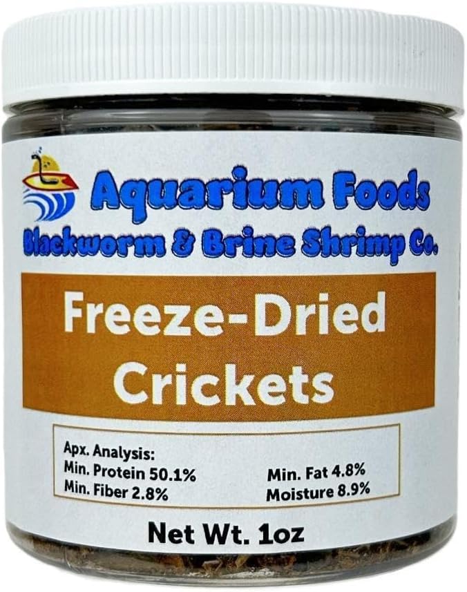 Aquatic Foods Inc. Crickets - Freeze-Dried All Natural Crickets for Large Fish, Reptiles, Turtles, Birds, Hamsters, Hedgehogs, Sugar Gliders, All Lizards…1oz Sm Round Jar