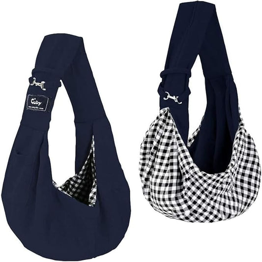 CUBY Dog and Cat Sling Carrier - Hands Free Reversible Pet Papoose Bag - Soft Pouch and Tote Design - Suitable for Puppy, Small Dogs Cats Outdoor (Classic Blue, One Size Classic)