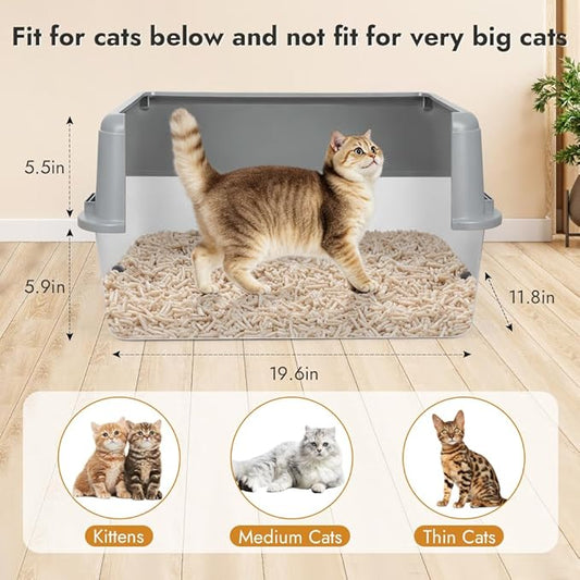 Vivifying Stainless Steel Cat Litter Box, Large Semi-Enclosed Litter Box with Lid, Anti-Leakage Metal Pan for Easy Cleaning & Odor Control (Gray)