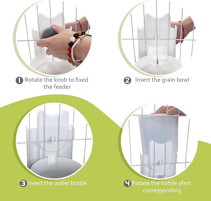 Hanging Cage Automatic Food Water Dispenser, Detachable Auto Gravity 1L Self-Feeding Feeder and Waterer Set, Crate Auto Feeder Dish for Puppy Cats Ferret Bunny Guinea Pig Small Pets (Grey)