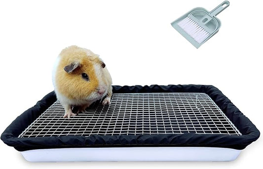 Guinea Pigs Litter Box with Stainless Steel Grid & 2 Reusable Waterproof Liners, Small Animal Potty Tray for Dwarf Rabbit,Ferret,Chinchilla