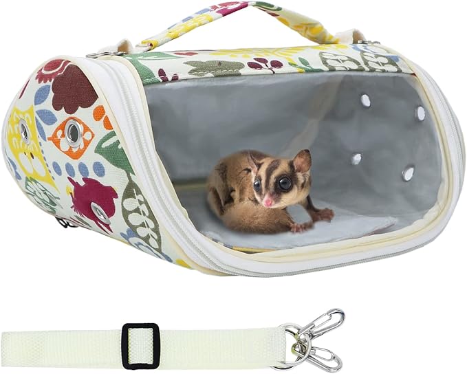 Wontee Small Pet Carrier Hamster Carrier Bag Portable Travel Carrier for Hamsters Mouse Baby Guinea Pig Hedgehog Sugar Glider Small Birds (M, Yellow Zoo)