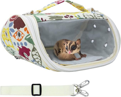 Wontee Small Pet Carrier Hamster Carrier Bag Portable Travel Carrier for Hamsters Mouse Baby Guinea Pig Hedgehog Sugar Glider Small Birds (M, Yellow Zoo)