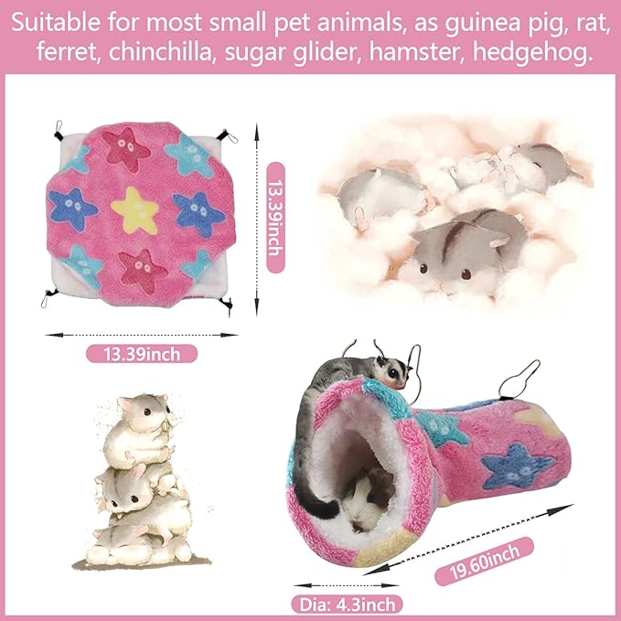 LEFTSTARER Guinea Pig Ferret Rat Hammock Toy Small Animal Cage Accessories Hideout Tunnel & Bunkbed Hammock for Rat Ferret Guinea Pig Hamster Sugar Glider Chinchilla