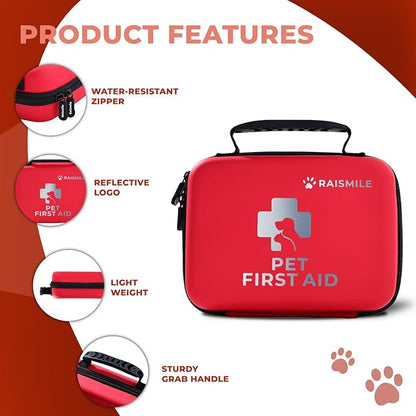 Dog First Aid Kit, Pet First Aid Supplies for Treat Dogs & Cats in an Emergency, Ideal for Use at Home, Outdoors, Traveling