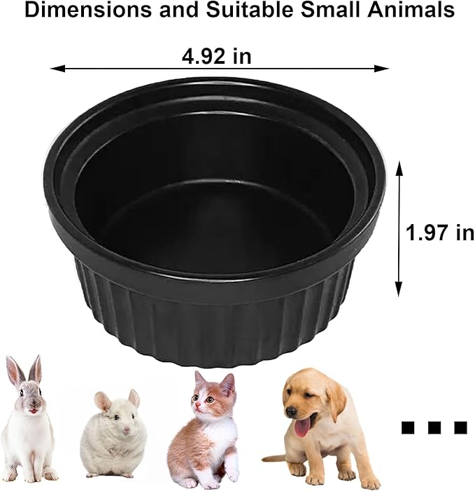 Rabbit Hanging Ceramic Bowl, Removable Cage Feeder Thick Ceramic Bowl with Stainless Steel Support Ring Pet Water Food Bowl for Small Animal Chinchilla Ferret Small Dog & Cat (4.92 * 1.97”) (Black)