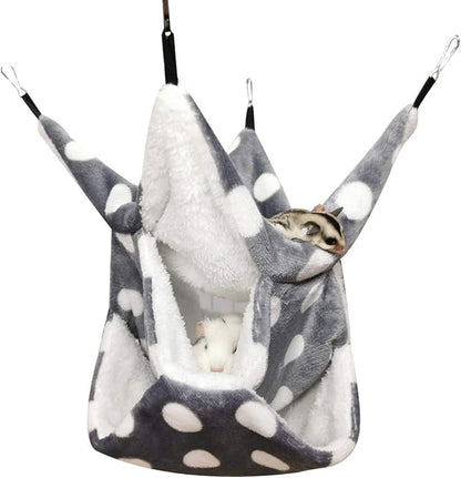 LEFTSTARER Rat Ferret Sugar Glider Cage Hammock Bedding Small Pet Cage Accessories Toy Triple-Layer Hammock Bedding for Hamster Guinea Pig Sugar Glider Rat Ferret Chinchilla Playing Sleeping(Grey)
