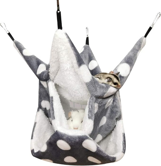 LEFTSTARER Rat Ferret Sugar Glider Cage Hammock Bedding Small Pet Cage Accessories Toy Triple-Layer Hammock Bedding for Hamster Guinea Pig Sugar Glider Rat Ferret Chinchilla Playing Sleeping(Grey)