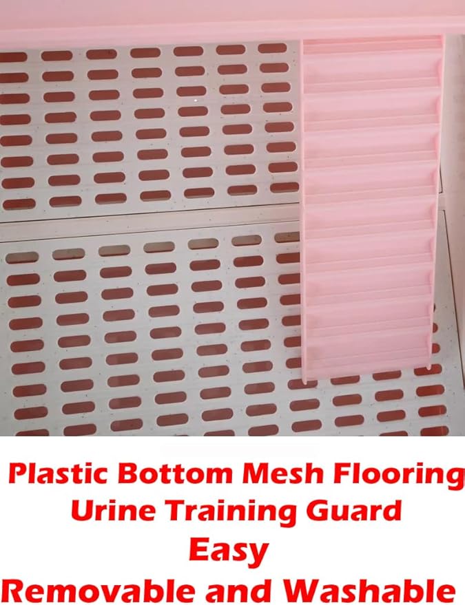 X-Large Pink Deluxe Muli-Level Indoor Rabbit Hutch Cage for Ferret Squirrel Chinchilla Solid Platform Ramp Paw Safe Mesh Floor Pull Out Leakproof Easy Clean 2-Inch Deep Tray Lockable Casters