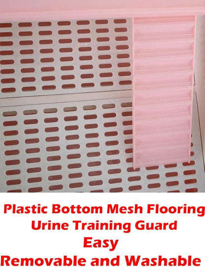X-Large Pink Deluxe Muli-Level Indoor Rabbit Hutch Cage for Ferret Squirrel Chinchilla Solid Platform Ramp Paw Safe Mesh Floor Pull Out Leakproof Easy Clean 2-Inch Deep Tray Lockable Casters