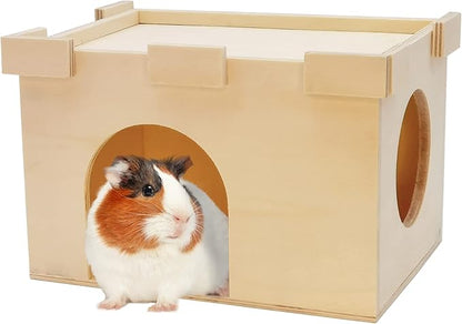 Fhiny Guinea Pig Castle, Chinchilla Hut with Window Ventilated Guinea Pig House Wood Small Animal Hideout Hamster Habitat Decor for Hamster Hedgehog Squirrel Sugar Glider
