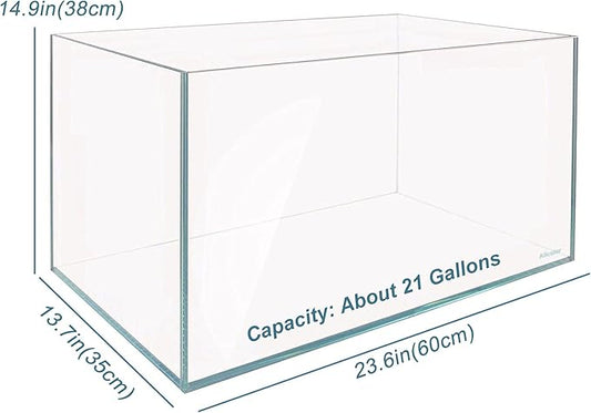 Ultra Clear Rimless Aquarium Tank 6-60 gallons Low Iron Glass (21Gal - Top Glass Canopy)