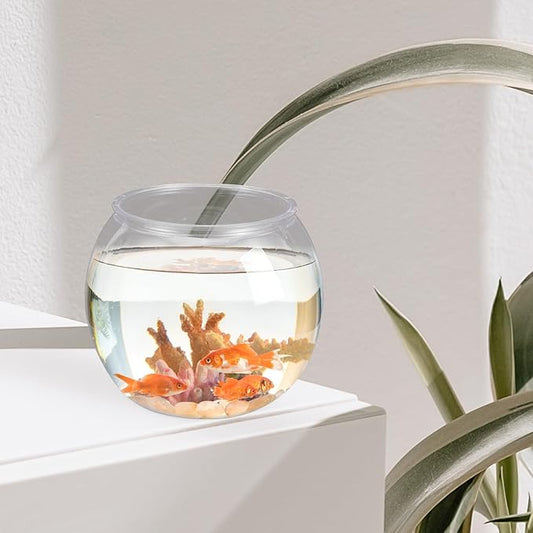 POPETPOP Small Fish Tank Goldfish Bowl - Transparent Plastic Round Bowl - Aquarium Terrarium Hydroponic Planter Fish Bowl for Centerpieces Goldfish Tank Desk Bookcase Decorations