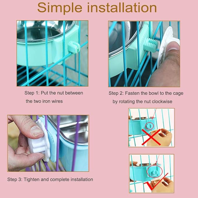 Hamiledyi 2-Pack Hanging Dog Bowls with Removable Stainless Steel Feeder - Spill-Proof Crate Bowls for Kennel/Cage, Puppy to Medium Dogs, Cats, Rabbits & Guinea Pigs (Durable Pet Food & Water Dishes)