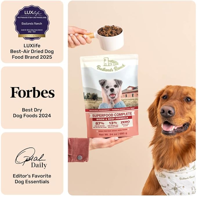 Superfood Complete, Air-Dried Adult Dog Food - High Protein, Zero Fillers, Superfood Nutrition by Katherine Heigl (24 oz, Beef & Bison Formula)