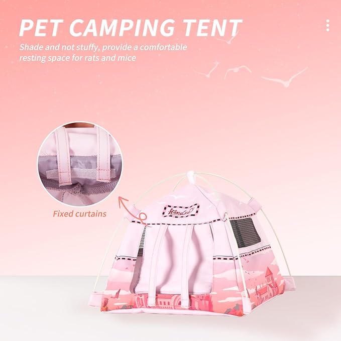 Hamster Mini Camping Tent Hideout, Syrian Hamster Tent House Rat Bed Without Installing, Lightweight & Easy to Clean, Suitable for Mouse, Fancy Rat, Chipmunk and Mini Guinea Pig (Pink)