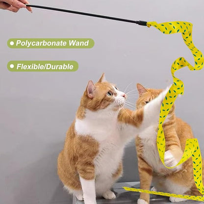 Interactive Cat Toy Wand, Cat Teaser Wand Rainbow String for Bored Indoor Adult Cats and Kittens (3 Pack String)