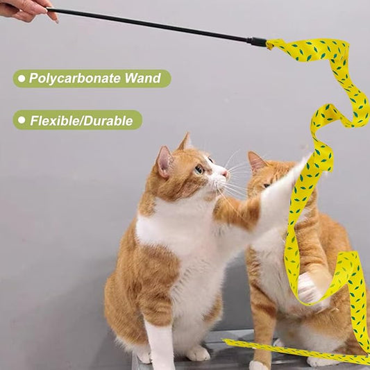 Interactive Cat Toy Wand, Cat Teaser Wand Rainbow String for Bored Indoor Adult Cats and Kittens (3 Pack String)