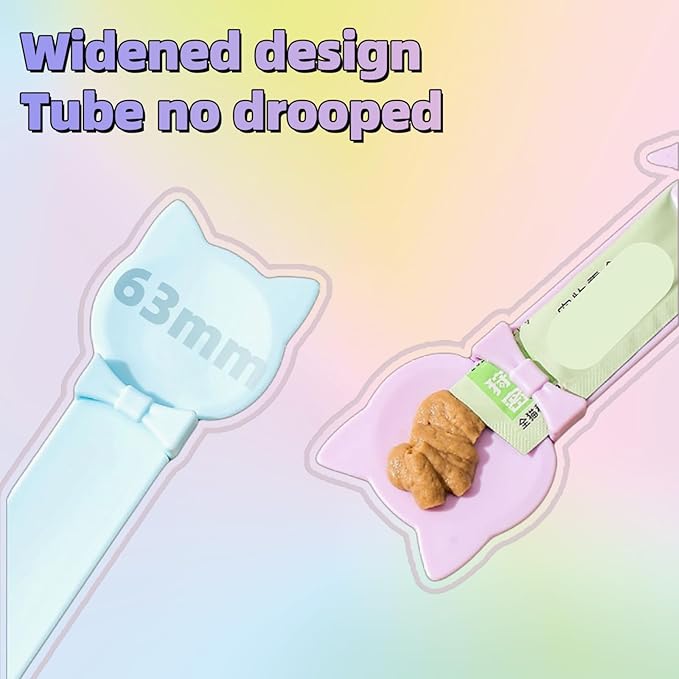 2 Pack Cat Treat Squeeze Spoon, Lickable Dispenser for Wet Food & Puree, Multi-Function Feeding Tool with Ergonomic Design, Easy to Clean (Pink&Purple/Blue&Purple)