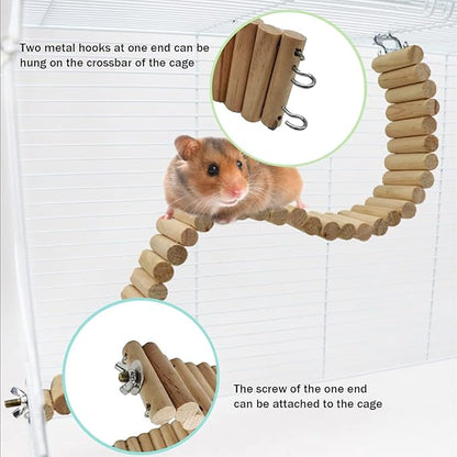 Hamiledyi Hamster Wooden Bridge - Bendy Climbing Ladder, Long Suspension Bridge, Chew Toys for Rat, Mice, Gerbil, Chipmunk, Sugar Glider