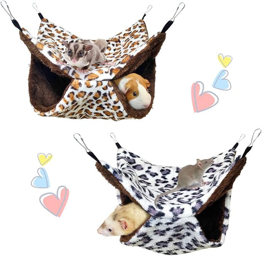 LEFTSTARER Pet Small Animal Hanging Hammock Bunkbed Cage Toy for Hamster Rat Sugar Glider Parrot Guinea Pig Hideout Play Sleep (Winter Warm Hammock X 2pcs)