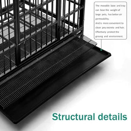 Oranland 48/38 Inch Heavy Duty Indestructible Dog Crate Cage Kennel with Wheels, High Anxiety Dog Kennel, Sturdy Locks, Double Door and Removable Tray Design, Extra Large XL Dog Crate.