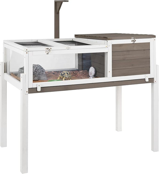 Tortoise Habitat Wooden Tortoise House, Indoor Turtle Enclosure Outdoor Reptile Cage with Removable Bottom, Light Support, Openable Roof (Tall Tortoise Habitat, Leakproof Tray)