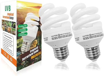 UVB Light Bulb for Reptiles, 9W 5.0 UVA UVB Heat Lamp Bulbs Ideal for Rainforest Reptiles, Bearded Dragons Lizard Turtle Tortoise Iguanas Chameleons Snake (2 Pack)