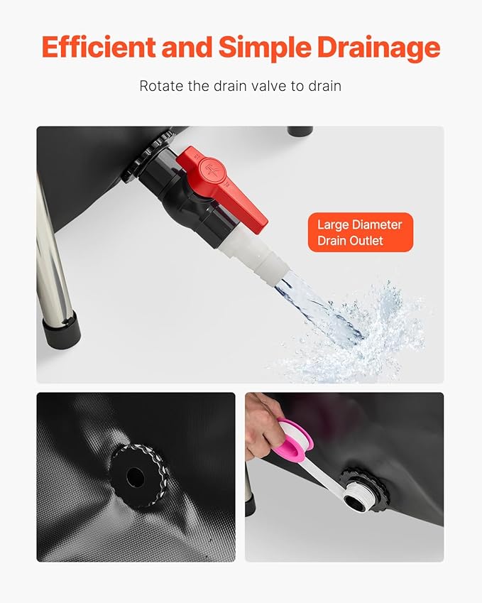 VEVOR Canvas Fish Pond, 270 Gal Above Ground Fish Pond, PVC Koi Tank with Clear Viewing Panel, Rectangular Goldfish Tank with Stainless Steel Frame & Drain Valve, for Breeding Koi, Irrigation(Black)