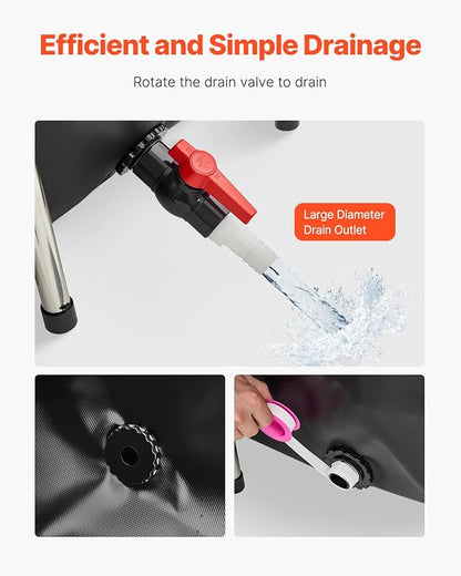 VEVOR Canvas Fish Pond, 270 Gal Above Ground Fish Pond, PVC Koi Tank with Clear Viewing Panel, Rectangular Goldfish Tank with Stainless Steel Frame & Drain Valve, for Breeding Koi, Irrigation(Black)