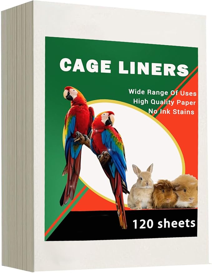 120 Pcs Bird Cage Liner Papers Big Size Cage Paper Liners Disposable Cage Paper Liners Precut Absorbent Cushion Pad Mat Accessories for Pet Bird Parrot