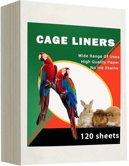 120 Pcs Bird Cage Liner Papers Big Size Cage Paper Liners Disposable Cage Paper Liners Precut Absorbent Cushion Pad Mat Accessories for Pet Bird Parrot