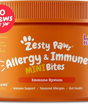 Zesty Paws Dog Allergy Relief Chews, Dog Probiotics for Itchy Skin and Ears, Lamb, Mini, 90ct